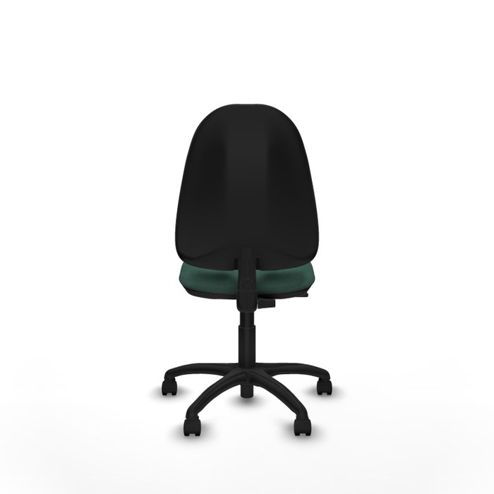 Silla de oficina Algarra con mecanismo Contacto permanente básico tapizada con Tela color Verde botella. Equipada con Base poliamida negra, Sin brazos y Ruedas de nailon 50 mm
