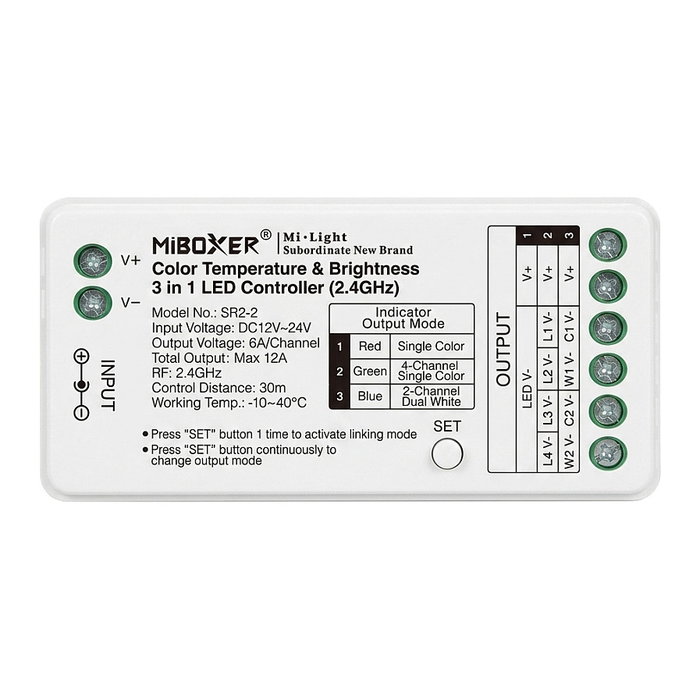 Miboxer Controlador LED 3in1 (Single+CCT) DC12/24V 2,4G Milight/Miboxer Miboxer Controlador LED 3in1 (Single+CCT) DC12/24V 2,4G Milight/Miboxer