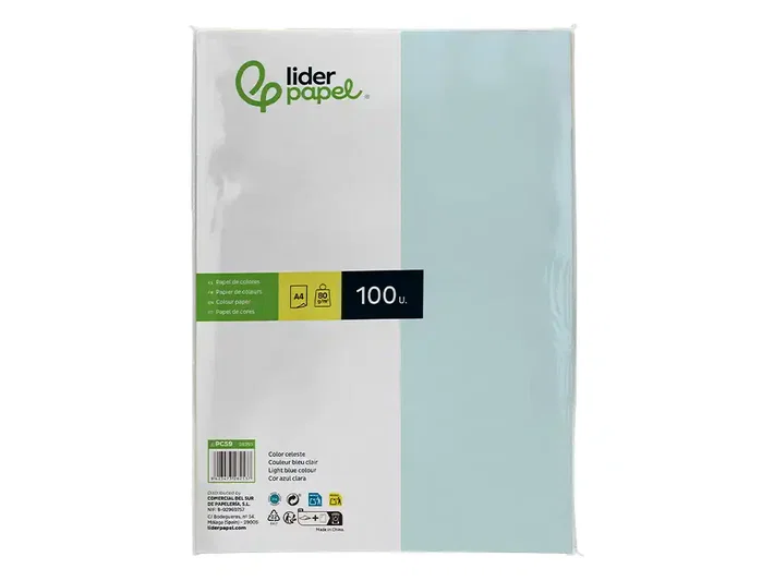 Liderpapel Papel Color A4 80gr Celeste Paquete de 100 Hojas