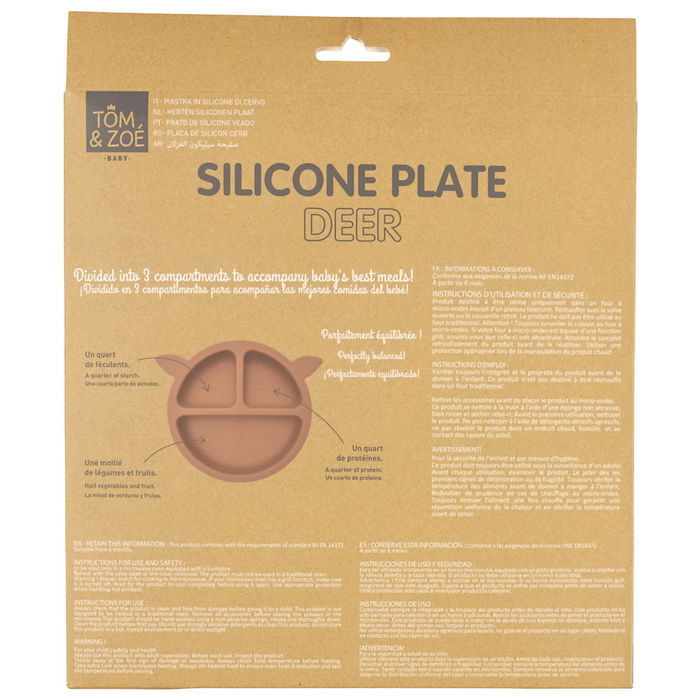 Tom et Zoe Plato Silicona Cierva Rosa Infantil con 3 Compartimentos para Comida