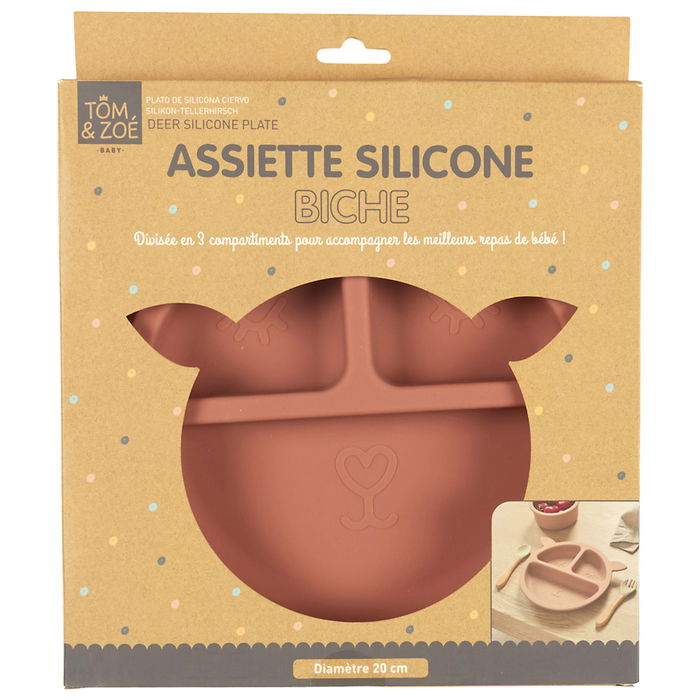 Tom et Zoe Plato Silicona Cierva Rosa Infantil con 3 Compartimentos para Comida