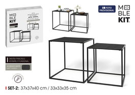 Inde Set de 2 Mesas Auxiliares de Centro en Negro, Medidas 37x37x40 cm y 33x33x35 cm, Moblekit (4 Unidades)