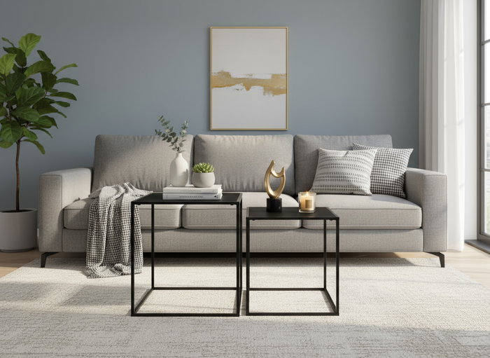 Inde Set de 2 Mesas Auxiliares de Centro en Negro, Medidas 37x37x40 cm y 33x33x35 cm, Moblekit (4 Unidades)