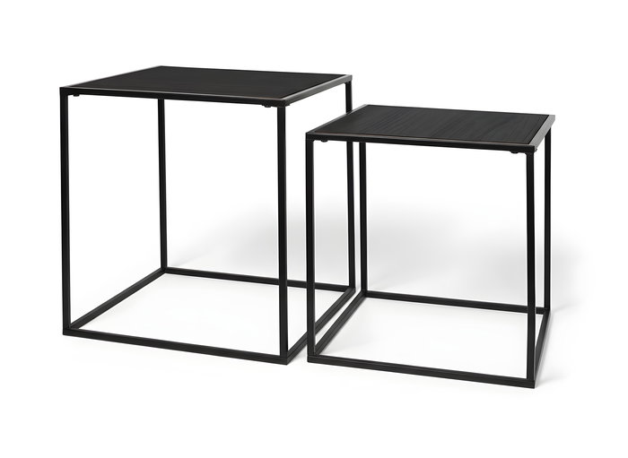 Inde Set de 2 Mesas Auxiliares de Centro en Negro, Medidas 37x37x40 cm y 33x33x35 cm, Moblekit (4 Unidades)