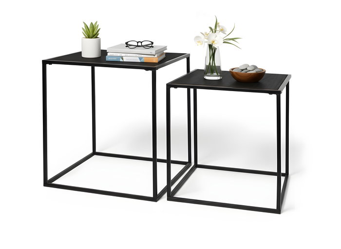 Inde Set de 2 Mesas Auxiliares de Centro en Negro, Medidas 37x37x40 cm y 33x33x35 cm, Moblekit (4 Unidades)