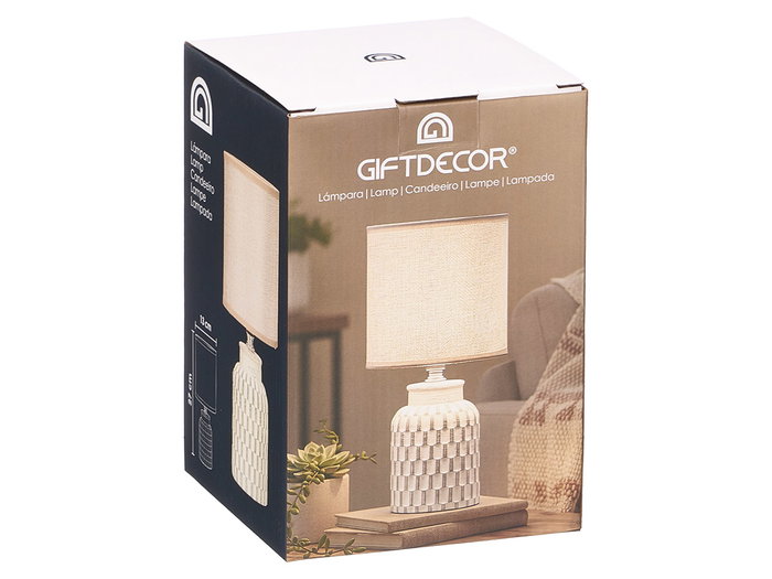 Giftdecor Lámpara Sobremesa Cilindrica Rayas Gris 13x20x13 cm (Set de 12)