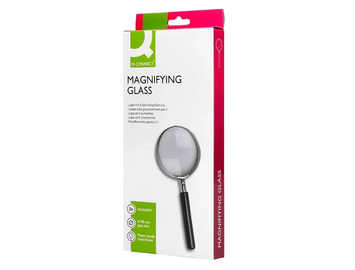 Q-connect Lupa Cristal Aro Metálico Mango Plástico Negro 90 mm 3 Aumentos