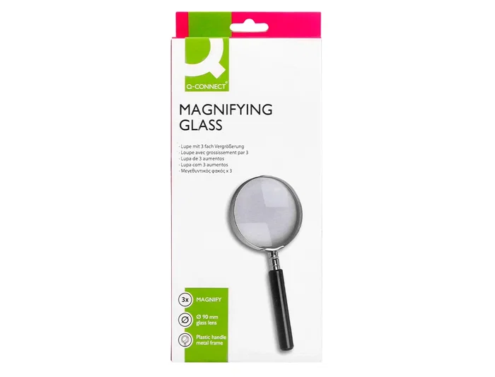 Q-connect Lupa Cristal Aro Metálico Mango Plástico Negro 90 mm 3 Aumentos
