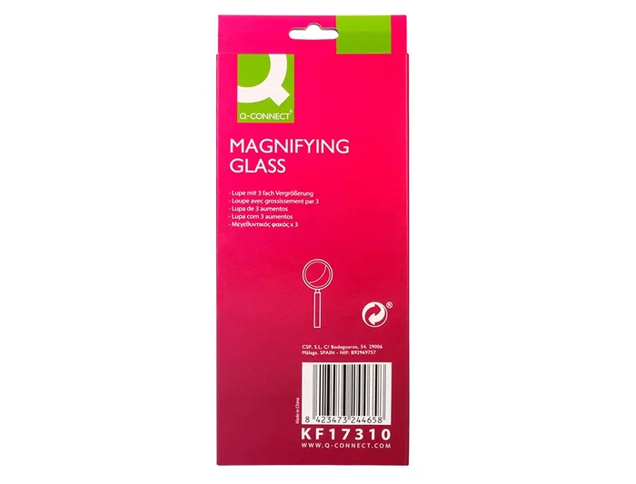 Q-connect Lupa Cristal Aro Metálico Mango Plástico Negro 90 mm 3 Aumentos