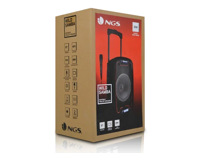 NGS Wild Samba Altavoz Portátil Bluetooth 30W con Micrófono y Luces LED