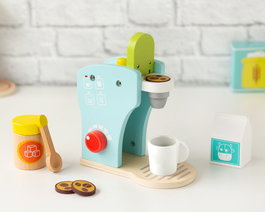 Juguete Cafetera de Imitación en Madera para Niños +3 Años, Incluye Accesorios para Jugar a Preparar Café