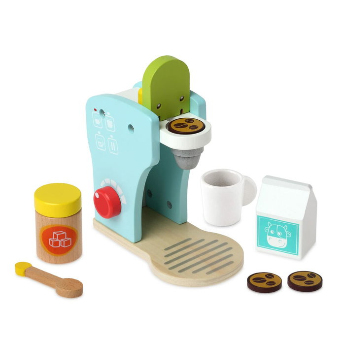 KioKids Cafetera de Juguete en Madera con Accesorios, Azul KioKids Cafetera de Juguete en Madera con Accesorios, Azul