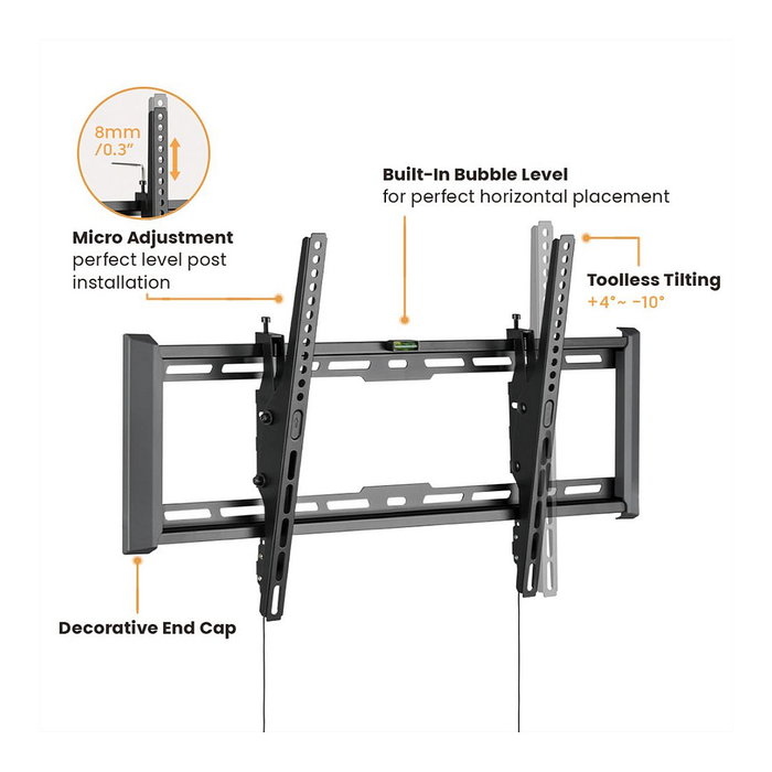VALUE 17.99.1221 Soporte de TV para Pared, Inclinable, Negro, para Pantallas de 37 a 80 Pulgadas (94-203 cm) y hasta 75 kg, Compatible con VESA 600x400 mm