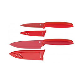 WMF 1879085100 Messerset 2-Teilig - Cuchillo de Chef, Acero Inoxidable, 4 Piezas, Color Rojo, Hecho en Alemania