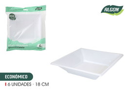 Algon Set 6 Platos Hondo Cuadrados Plástico Económico 18 cm (24 Unidades)