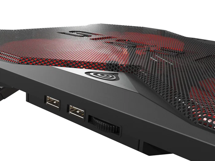 Genesis Oxid 260 Almohadilla Refrigeradora para Portátil 17.3" con 4 Ventiladores, 8 Ángulos Ajustables, Iluminación LED Roja y Concentrador USB 2.0 - Negro/Rojo