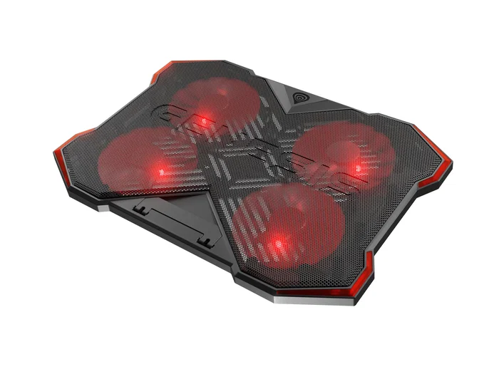 Genesis Oxid 260 Almohadilla Refrigeradora para Portátil 17.3" con 4 Ventiladores, 8 Ángulos Ajustables, Iluminación LED Roja y Concentrador USB 2.0 - Negro/Rojo