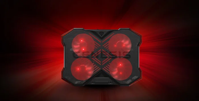 Genesis Oxid 260 Almohadilla Refrigeradora para Portátil 17.3" con 4 Ventiladores, 8 Ángulos Ajustables, Iluminación LED Roja y Concentrador USB 2.0 - Negro/Rojo