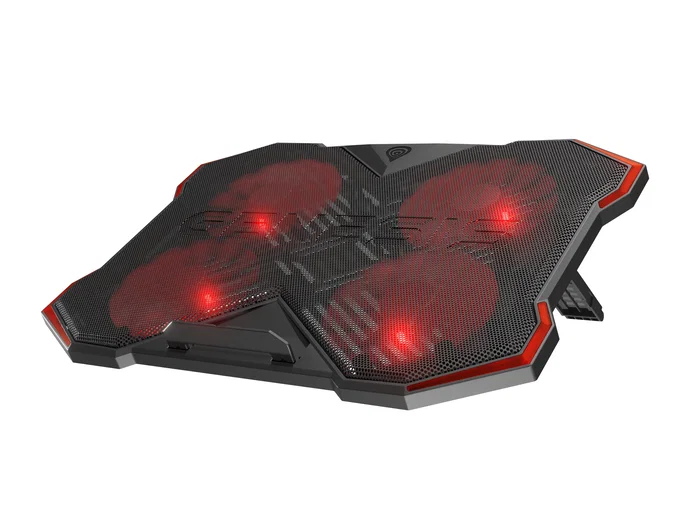 Genesis Oxid 260 Almohadilla Refrigeradora para Portátil 17.3" con 4 Ventiladores, 8 Ángulos Ajustables, Iluminación LED Roja y Concentrador USB 2.0 - Negro/Rojo