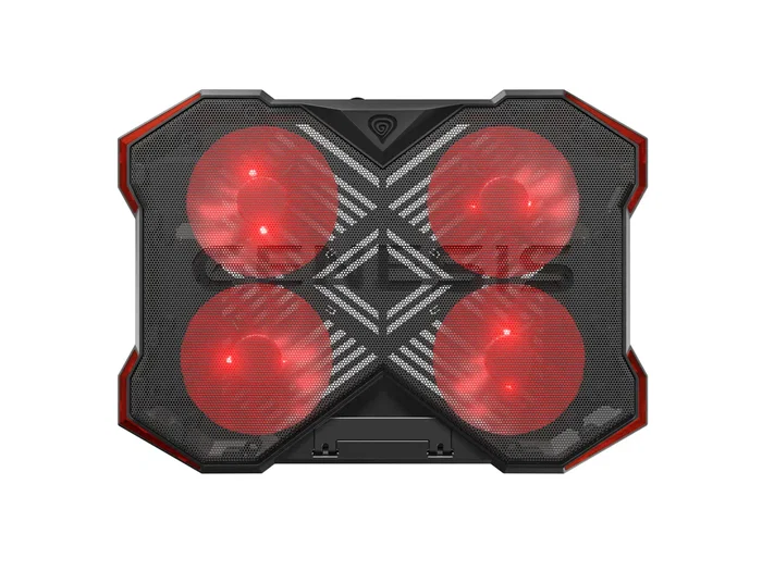 Genesis Oxid 260 Almohadilla Refrigeradora para Portátil 17.3" con 4 Ventiladores, 8 Ángulos Ajustables, Iluminación LED Roja y Concentrador USB 2.0 - Negro/Rojo