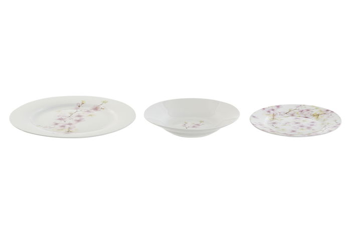 DKD Home Decor Vajilla Romantico Almendro 2024 Porcelana Set de 18 Piezas Rosa Verde Blanco 27 x 27 x 2 cm