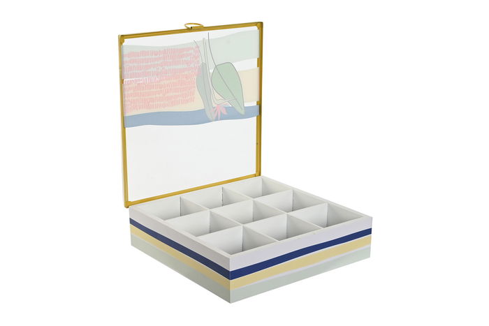 DKD Home Decor Caja Infusiones Teide 2023, Azul Verde, 24 x 6.5 x 24 cm