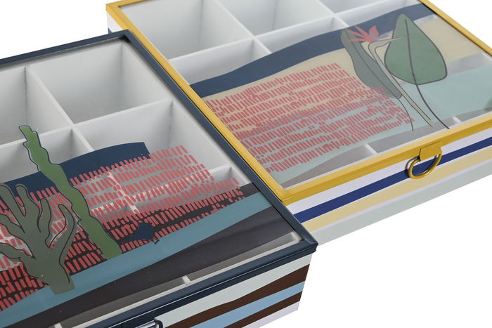 DKD Home Decor Caja Infusiones Teide 2023, Azul Verde, 24 x 6.5 x 24 cm