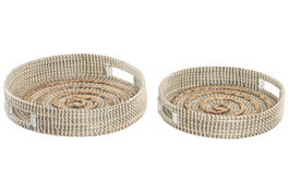 DKD Home Decor Set de 2 Bandejas de Seagrass y Jacinto de Agua 40x40x8 cm