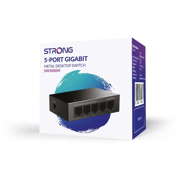 Strong SW5000M Switch Gigabit Ethernet 5 Puertos 10/100/1000 Mbps Negro, Metal, Silencioso Sin Ventilador, Montaje Pared/Sobremesa Strong SW5000M Switch Gigabit Ethernet 5 Puertos 10/100/1000 Mbps Negro, Metal, Silencioso Sin Ventilador, Montaje Pared/Sobremesa