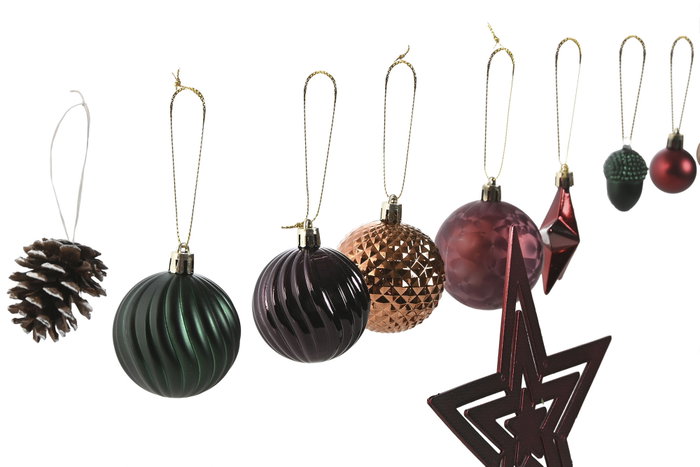 DKD Home Decor Set de 48 Bolas de Decoración de Piña en Burdeos