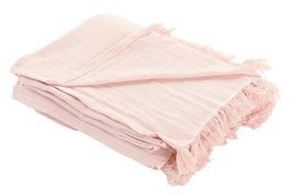 DKD Home Decor Plaid Rosa Blanco 260 x 230 cm Poliéster Reciclado Hecho a Mano con Flecos (2 Unidades)