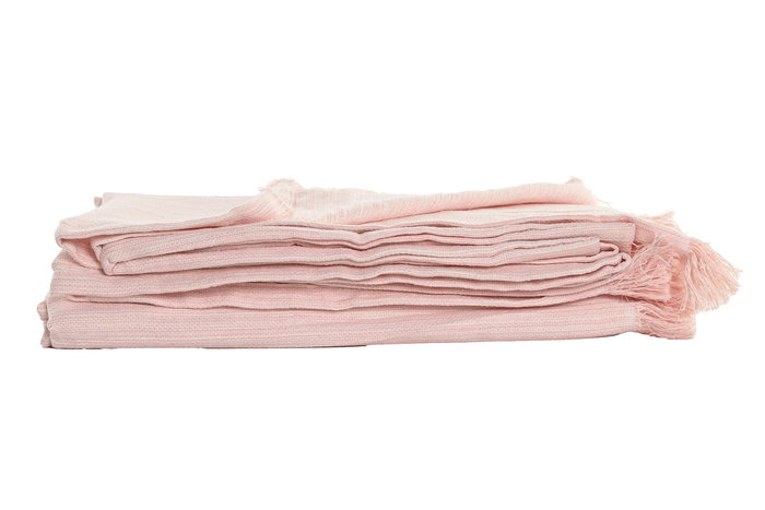 DKD Home Decor Plaid Rosa Blanco 260 x 230 cm Poliéster Reciclado Hecho a Mano con Flecos (2 Unidades)