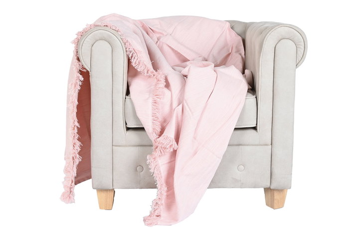 DKD Home Decor Plaid Rosa Blanco 260 x 230 cm Poliéster Reciclado Hecho a Mano con Flecos (2 Unidades)