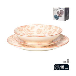 Ovenza Vajilla Provenza 18 Piezas - 6 Platos Llanos Ø26 cm, 6 Platos Fondos Ø21 cm, 6 Platos Postre Ø19 cm - Beige, Apta Lavavajillas y Microondas