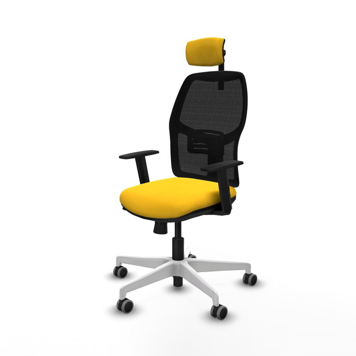 PIQUERAS Y CRESPO Alfera Silla de oficina con mecanismo traslack, malla negra y asiento amarillo