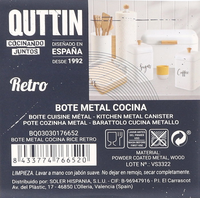 Quttin Bote Metal Cocina Rice Retro (12 Unidades)