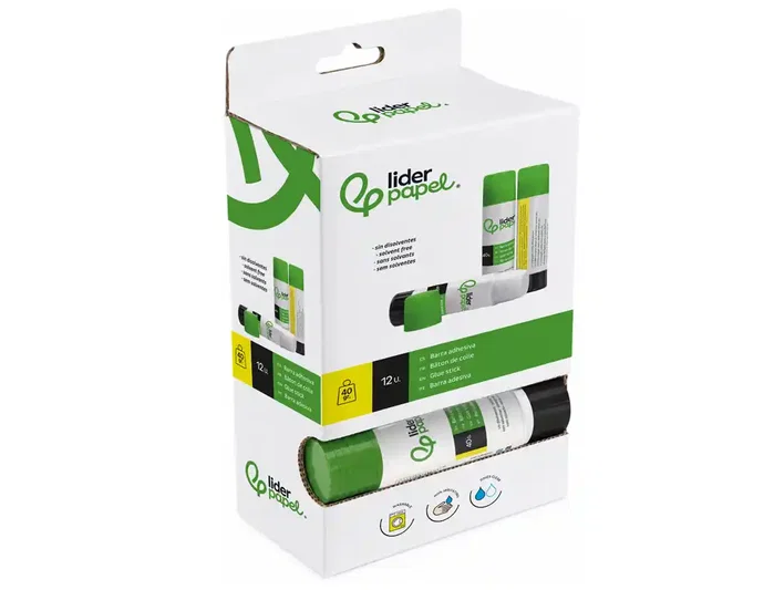 Liderpapel Pegamento en Barra Lápiz Adhesivo Sólido 40 g, Secado Instantáneo, Sin Grumos, para Papel, Cartón y Fotos, Uso Escolar y Oficina, Alta Calidad