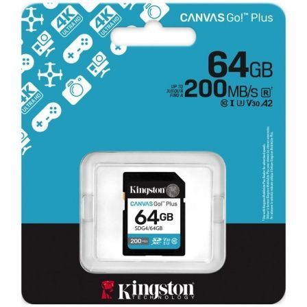 Kingston Tarjeta de Memoria SD Canvas Go! Plus 64GB UHS-I U3 V30 200MB/s SDG4/64GB