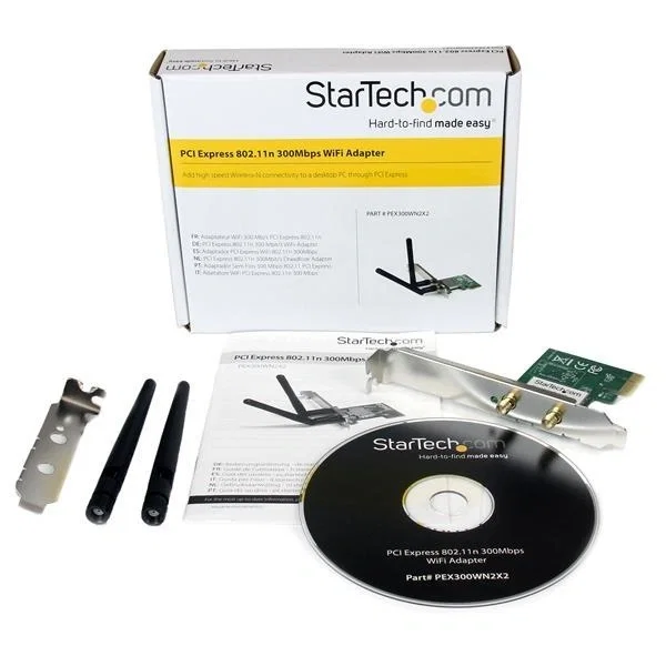 StarTech.com Adaptador de tarjeta PCI Express PCIe de red inalámbrica Wi-Fi N 300Mbps 2T2R StarTech.com Adaptador de tarjeta PCI Express PCIe de red inalámbrica Wi-Fi N 300Mbps 2T2R