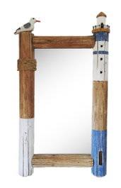 DKD Home Decor Espejo Marino dandou 26 Antique 3D, Blanco/Natural, Madera Reciclada y Cristal, 45x5x77 cm, 2 Unidades