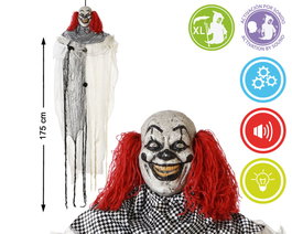 Figura De Payaso Terrorífico 175 cm con Luz, Sonido y Movimiento para Halloween y Fiestas de Terror