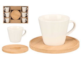 Vessia Set 6 Tazas y Platos Bambú y Porcelana Café Blanco y Madera 27x19x7cm (Set de 6)