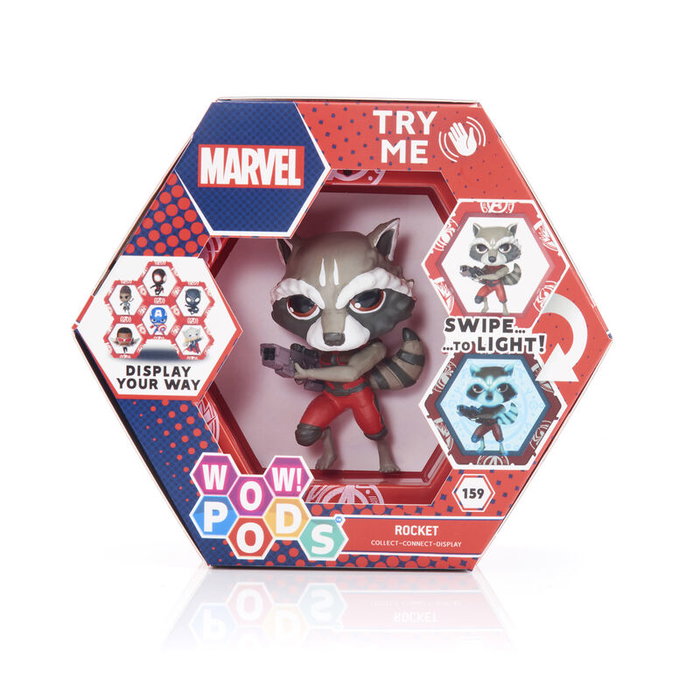 WOW STUFF WOW PODS Figura LED Rocket Raccoon Marvel Colecciona y Conecta Iluminación UV Sensor IR Misterio 60 Segundos