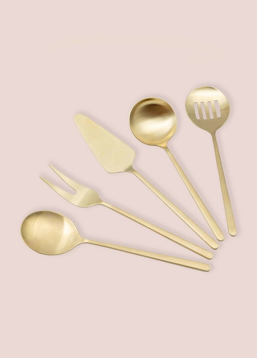 Hermia CKB0254 Juego de Servicio de Cocina de 5 Piezas en Acero Inoxidable Dorado - Elegante y Duradero