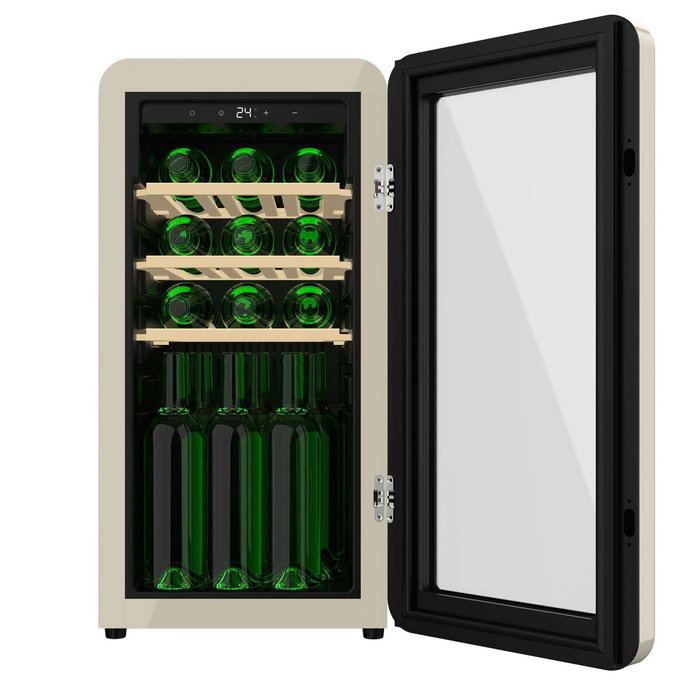 Cecotec Vinoteca Bolero GrandSommelier Origin 18 Hit 18 botellas retro beige NoFrost display LED