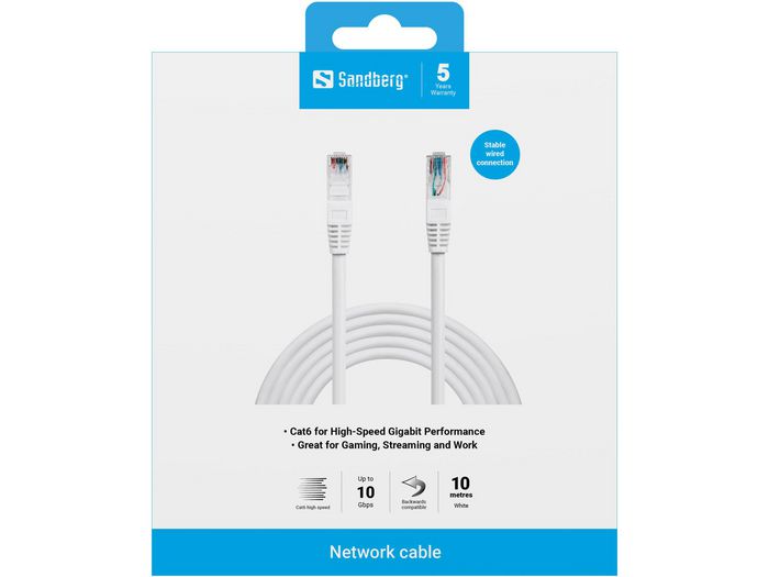 Sandberg Cable de Red UTP Cat6 10 m para Ethernet Gigabit, Conexión PC, Router, Switch