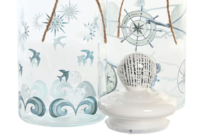 DKD Home Decor Bote de Cristal y Gres Stella Maris 1200ml Azul