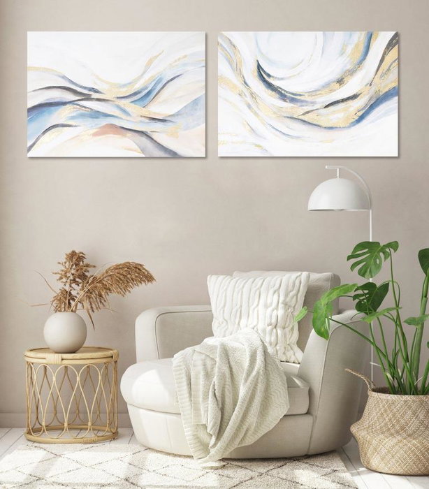 DKD Home Decor Cuadro Moderno Abstracto Multicolor Blanco Lienzo MDF 4 x 70 x 100 cm (2 Unidades)