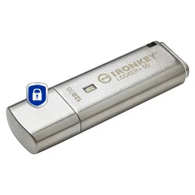 Kingston IronKey Locker+ 50 IKLP50/128GB - Pendrive USB 3.2 Gen 1 (USB-A) 128 GB, Cifrado Hardware AES-256, FIPS 197, Metal, Plata
