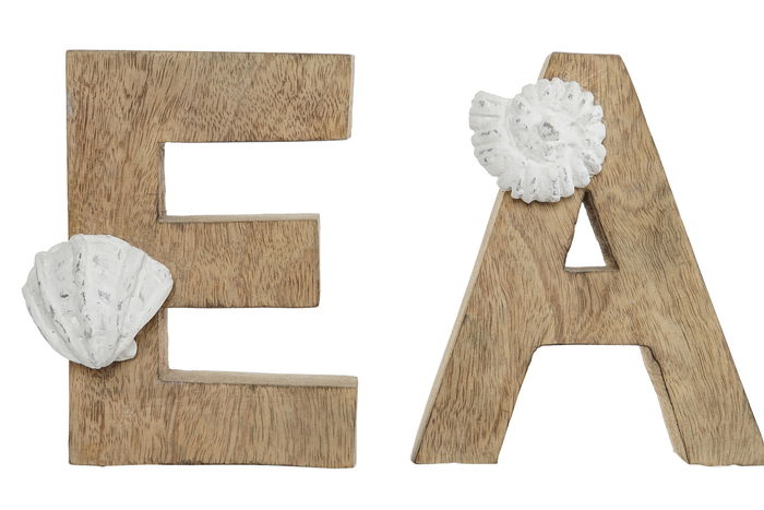 DKD Home Decor Decoración Mediterráneo Natural Blanco Mango y Resina 8 x 24.5 x 47 cm (2 Unidades) Hecho a mano